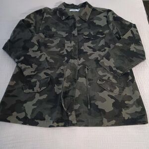 Camo Utility Barn Coat Women Sz 2x 3x Zip Front Cargo Pockets Grunge Streetwear